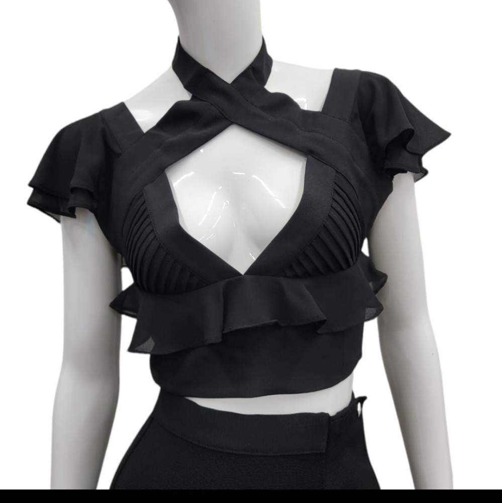 Nasty Gal Cropped Black Flutter Top NWT